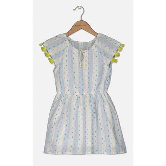 Epic Threads Girl's Cotton Tassel-Trim Peasant Dress, Blue/Off White SZ 6X - Picture 1 of 7